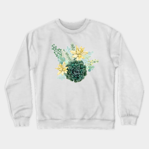 Moss Green Succulent Floral Cacti Bouquet Cluster Crewneck Sweatshirt by Dear Fawn Studio